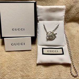 GUCCI Sterling Silver Double G Toggle Necklace